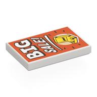 Tile 2 x 3 with White 'BIG SALE!', Yellow Chair on Red Background Print (White)