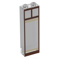 Brick 1 x 2 x 5 with Reddish Brown Windows, Gold Stripes Print (Trans-Clear)