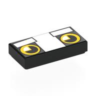 Tile 1 x 2 with Blocky Cat Face, Yellow Eyes, White Eyebrows Print (Black)