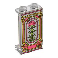 Panel 1 x 2 x 3 with Stained Glass, Green/Pink Rose Print (Trans-Clear)