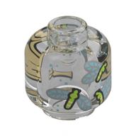 Minifig Head with Lime/Sand Blue Dragon Flies / Tan Label Print (Trans-Clear)
