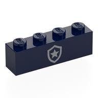 Brick 1 x 4 with Silver Police Badge Print (Dark Blue)