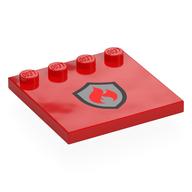 Plate Special 4 x 4, Studs on One Edge with Silver/Black Firefighter Badge Print (Red)