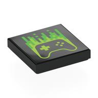 Tile 2 x 2 with Game Controller, Lime/Bright Green Pixels Print (Black)