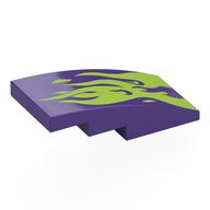 Brick Curved 4 x 2 No Studs with Lime Flames Print (Dark Purple)