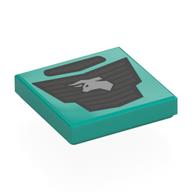 Tile 2 x 2 with Black Car Grill, Silver Bull Print (Dark Turquoise)