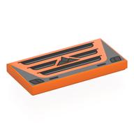 Tile 2 x 4 with Black/Silver Car Grill, Emblem Print (Orange)