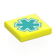 Tile 2 x 2 with White and Dark Turquoise Star of Life Print (Vibrant Yellow)
