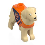 Animal, Dog, Standing with Reddish Orange Vest, Dark Blue Coastguard Logo Print (Tan)