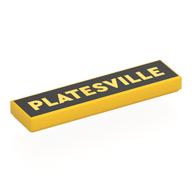 Tile 1 x 4 with 'PLATESVILLE' on Black Background Print (Yellow)