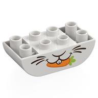 Duplo Brick 2 x 4 Curved Bottom with Rabbit Mouth Print (White)