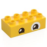Duplo Brick 2 x 4 with Eyes, and White Patch Print (Yellow)