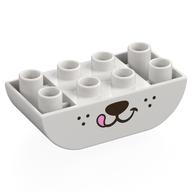 Duplo Brick 2 x 4 Curved Bottom with Dog Mouth Print (White)