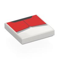Tile 2 x 2 with Red/Light Bluish Grey Shapes (Clone Trooper Chest) Print (White)