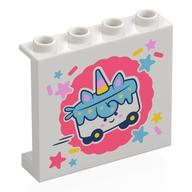 Panel 1 x 4 x 3 with White/Medium Blue Unicorn Cake on Wheels on Coral Background Print (White)