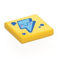 Tile 2 x 2 with Blue and Bright Light Blue Lightning Bolt, Face Print (Yellow)