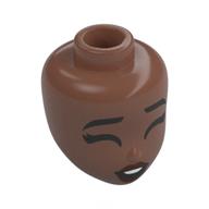 Minidoll Head, Black Eyebrows, Closed Eyes, Dark Red Lips (Medium Brown)