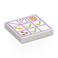 Tile 2 x 2 with Lavender Calendar, Bunnies, Carrot, Lime Marks Print (White)