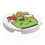 Tile Round 3 x 3 with Lime Shopping Bag with Face, Groceries Print (White)