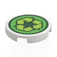 Tile Round 2 x 2 with Lime Recycling Sign on Bright Light Green Field Print (White)