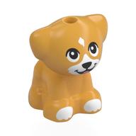 Animal, Dog Pup with White Face, Paws, Black Eyes, Nose Print (Ochre Yellow)