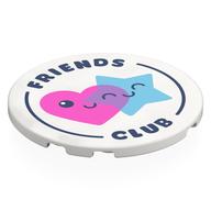 Tile Round 6 x 6 with Dark Pink Heart, Bright Light Blue Star, Dark Blue 'FRIENDS FOREVER' Print (White)