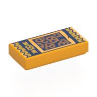 Tile 1 x 2 with Dark Blue Pretzel Pack Print (Bright Light Orange)