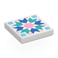 Tile 2 x 2 with Bright Pink/Blue/Dark Turquoise/Bright Blue Mosaic Print (White)