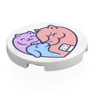 Tile Round 3 x 3 with Lavender Cat, Pink Horse, Blue Dog Print (White)