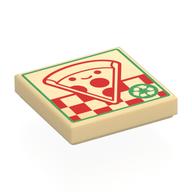 Tile 2 x 2 with Pizza Box, Red Smiling Pizza, Green Border Print (Tan)