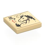 Tile 2 x 2 with Horse Drawing, Mandarin 'Horse' Print (Tan)