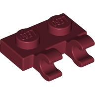 Plate Special 1 x 2 with Clips Horizontal [Open O Clips] (Dark Red)