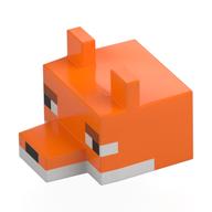 Animal Body Part, Fox Head Blocky with White Underside, Black Eyes, Nose Print (Orange)
