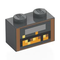 Brick 1 x 2 with Pixelated Fireplace, Fire Print (Dark Bluish Gray)