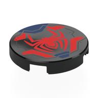 Tile Round 2 x 2 with Red Spider, Dark Blue Markings Print (Black)