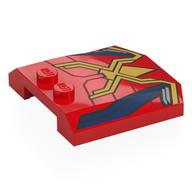 Brick Wedged, Curved Triple 4 x 4 x 2/3, 2 Studs with Gold Spider, Webbing, Dark Blue Shapes Print (Red)