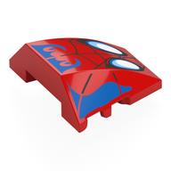 Brick Wedged, Curved 4 x 3 No Studs with White Spider Eyes, Black Webbing, Blue Marking Print (Red)
