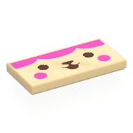 Tile 2 x 4 with Dark Brown Face, Dark Pink Cheeks, Hair Print (Tan)