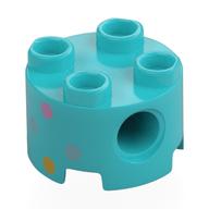 Brick Round 2 x 2, Pin Holes with Multi-Colored Dots Print (Medium Azure)