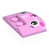 Brick Round 3 x 4 x 2/3 Triple Curved with 2 Sunk Studs with Kitty Face, Dark Pink Nose, Cheeks Print (Bright Pink)