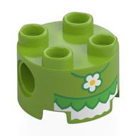 Brick Round 2 x 2, Pin Holes with White Dress, Green Ruffles, Daisy Pendant Print (Lime)