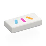 Tile 1 x 2 with Bright Light Blue/Dark Pink/Bright Light Orange Stripes Print (White)