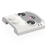 Brick Wedged, Curved Triple 4 x 4 x 2/3, 2 Studs with Light Bluish Grey Cat Face, Black Eyes, Bright Pink Nose Print (White)