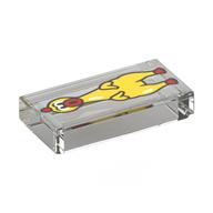 Tile 1 x 2 with Yellow Rubber Chicken Print (Trans-Clear)