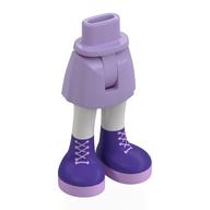 Minidoll Hips and Short Skirt with White Legs, Dark Purple Boots, Lavender Laces Print (Lavender)