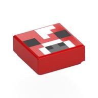 Tile 1 x 1 with Black/White Pixelated Cow Face Print (Red)