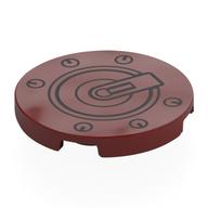 Tile Round 3 x 3 with Rivets, Circle (Droid Hinge) Print (Dark Red)
