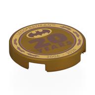 Tile Round 2 x 2 with 'LEGO BATMAN', '20 YEARS', '2006-2026' and Batman Symbol Print (Pearl Gold)