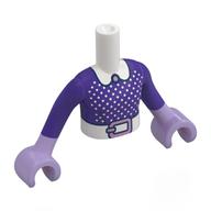 Minidoll Torso Girl with White Arms and Hands with Dark Purple Shirt, White Collar, Dots, Belt, Lavender Buckle Print, Lavender Hands (White)
