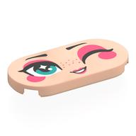 Tile Round 2 x 4 with Face, Dark Turquoise Eyes, Coral Eyeshadow, Cheeks, Lips, Winking Print (Light Nougat)
